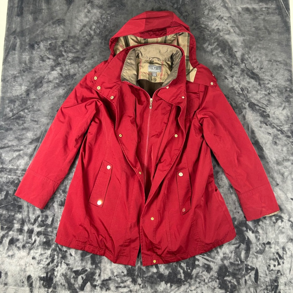 Gallery Rain Jacket Womens Large Red Removable Liner Hooded Coat